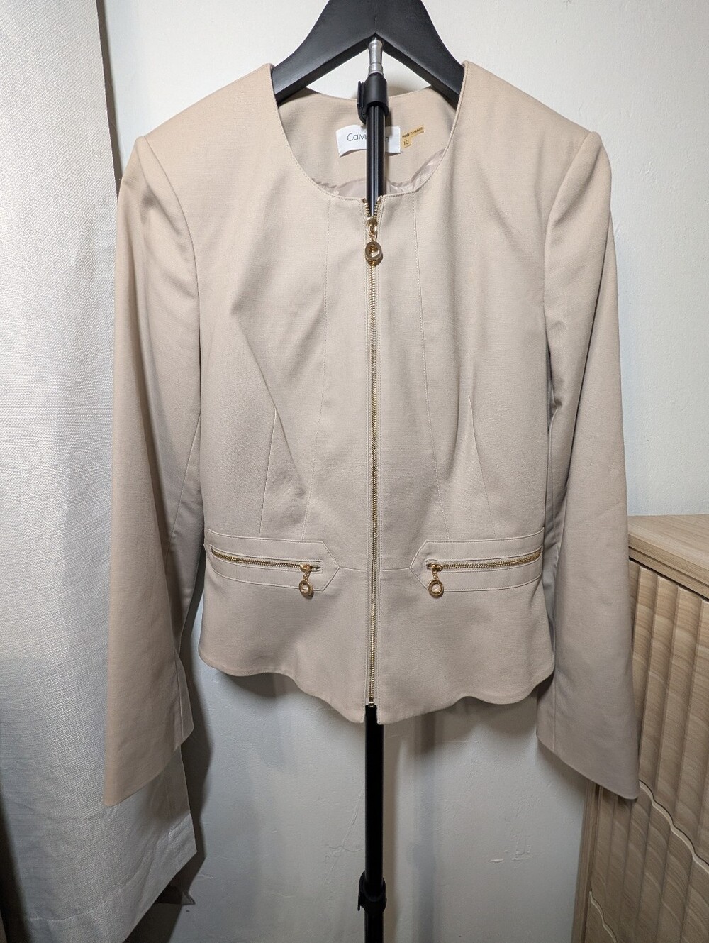 Calvin Klein Beige Zip-Front Tailored Jacket